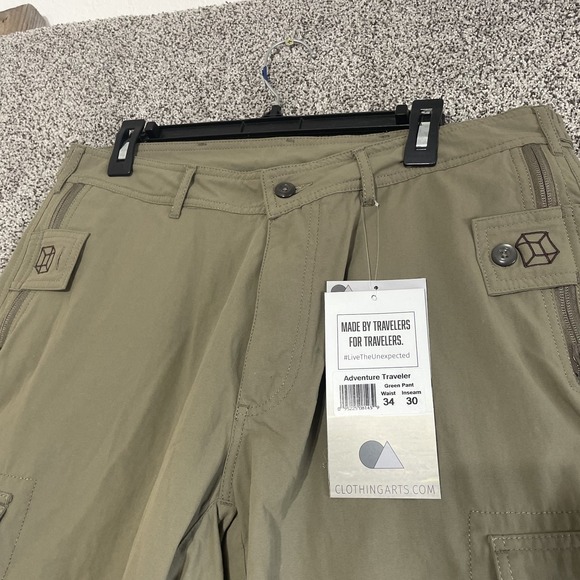 Clothing Arts Pants Mens 34x30 Green Adventure Traveler Cargo Pick Theft Proof - Picture 2 of 12